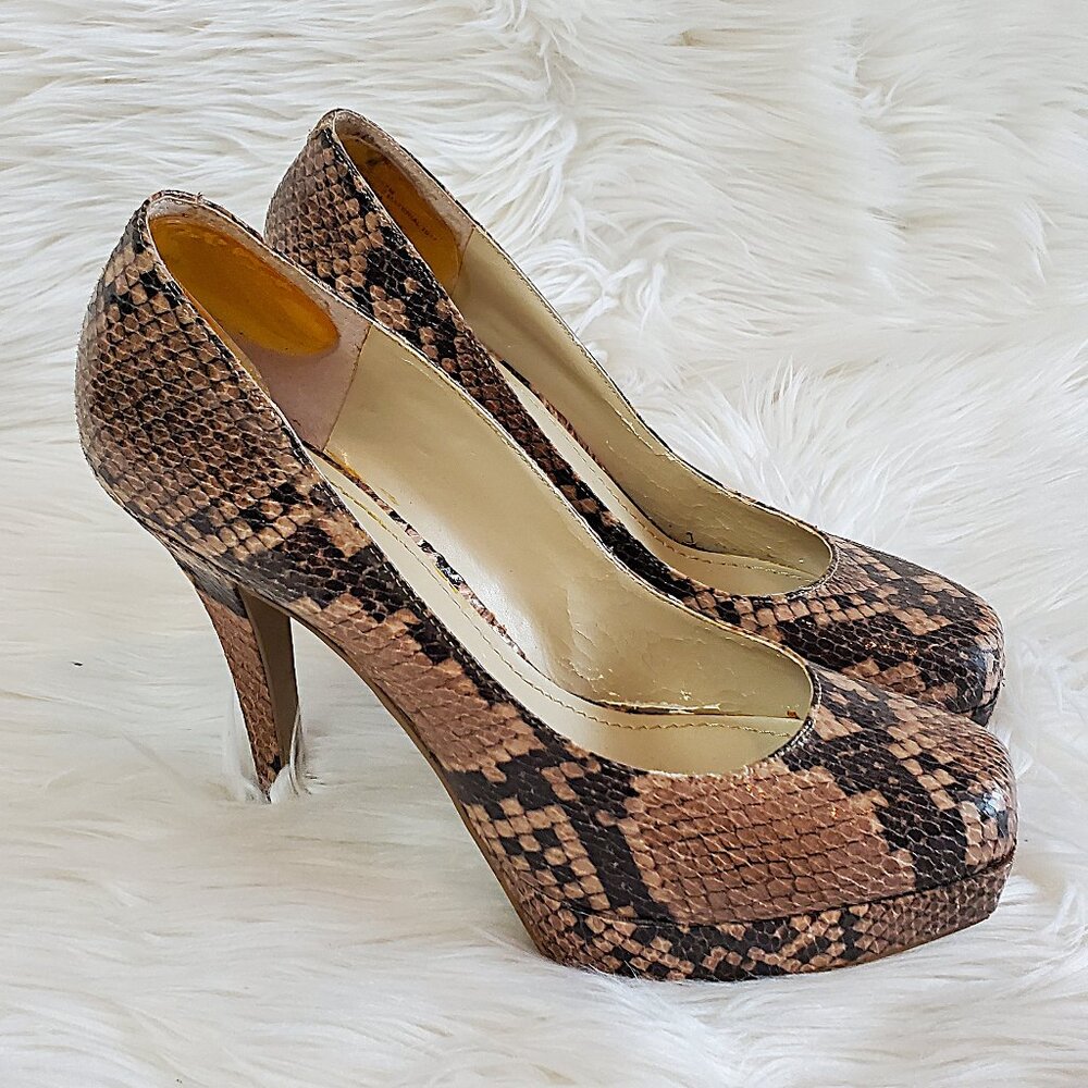Nine West Tan & Black Hope Float Snake Print Platform Heels SZ 7.5